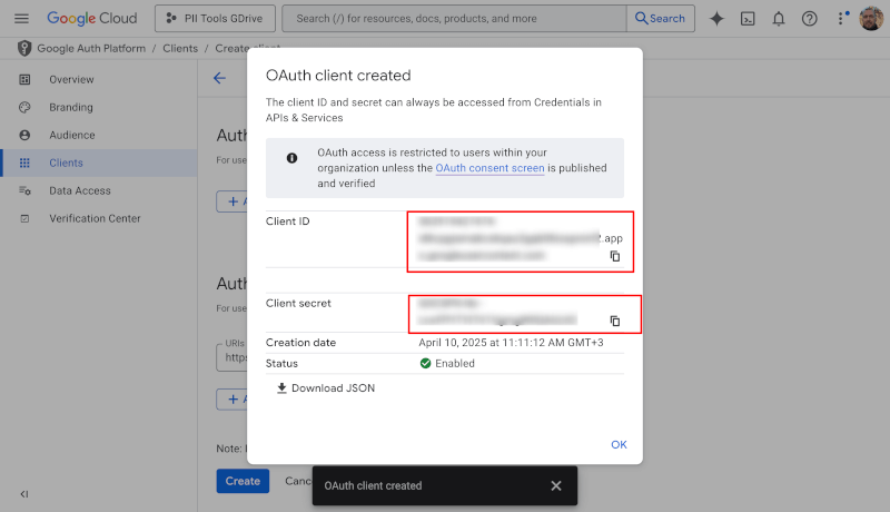 copy gdrive oauth credentials
